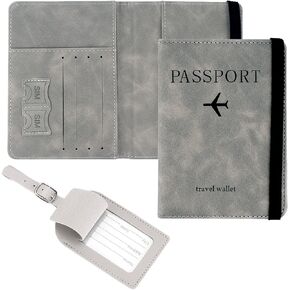 DODAMOUR Passport Holder and Luggage Tags Set, RFID Blocking Passport Vaccine Card Holder Combo Case, Travel Document Organizer for Wallet (Gray) in Kuwait