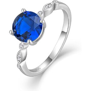 Veshon Women's Cubic Zirconia Engagement Rings, 8MM Round Cut CZ Birthstone Rings 925 Sterling Silver Promise Ring Valentine's Day Jewelry Gift for Women, Size 5-10