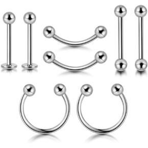 Zysta 8 قطع 16 جرام من التيتانيوم على شكل حدوة حصان حلقة ثقب الأذن مجموعة حلق الحاجب الحلمة البطن 316L الزنمة اللولبية الغضروف الحاجز الشفاه اللسان حلقات الحديد الأقراط in Kuwait