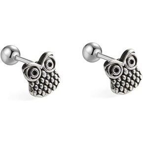 16G Owl Cartilage Tragus Minimalist Small Stud Earrings for Women Men Teen Girls Boys Cute Tiny Minimalist Stainless Steel Barbell Screw Back Helix Hypoallergenic Animal Ear Piercing Jewelry Gifts in Saudi Arabia