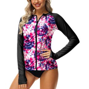 قميص سباحة نسائي بسحاب للحماية من الطفح الجلدي بعامل حماية من أشعة الشمس 50+ من AOBUTE، سترة علوية لركوب الأمواج مع فتحة إبهام in Kuwait