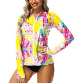 AOBUTE Women Zipper Rash Guard UPF 50+ Sun Protection Swim Shirt Surf Top with Thumb Hole in Kuwait