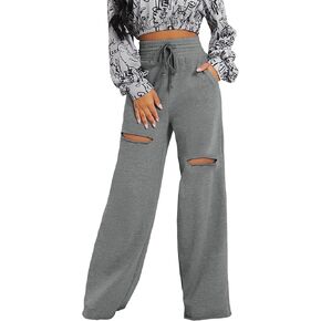 Floerns Women's Drawstring Elastic Waist Straight Leg Sweatpants Long Sweat Pants