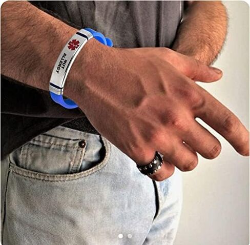TGLS Men's Medical Alert ID Bracelet for Emergency First Aid Health Alert Laser Engraved Stainless Steel Adjustable Blue Silicone Wristband Bracelets in Kuwait