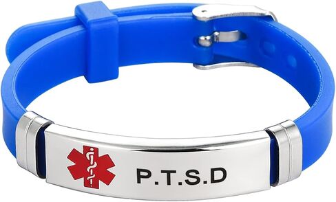 TGLS Men's Medical Alert ID Bracelet for Emergency First Aid Health Alert Laser Engraved Stainless Steel Adjustable Blue Silicone Wristband Bracelets in Kuwait