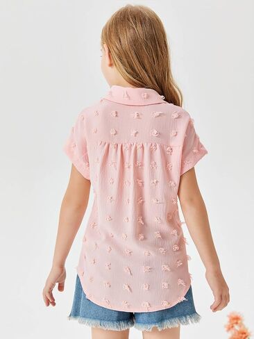 Haloumoning Girls Button Down Shirts Short Sleeve Kids Casual Chiffon Blouse Summer Tops T-Shirt in Saudi Arabia