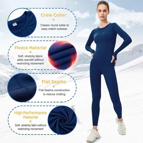 Tesuwel Womens Thermal Underwear Tops and Bottom Cold Weather Fleece Lined Base Layer for Ski Cycling Hiking Moisture Wicking in Saudi Arabia