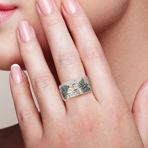 خاتم اليعسوب مطلي بالذهب عيار 14 قيراط من Santuzza مكعب زركونيا 925 من الفضة الاسترليني على شكل فراشة in Kuwait