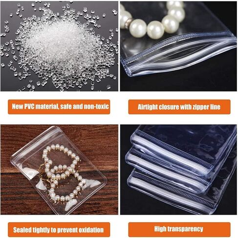 اكياس بلاستيكية شفافة بسحاب للمجوهرات، 10 قطع من اكياس المجوهرات ذاتية الغلق من بلاستيك PVC مضادة للبهتان، اكياس تخزين مجوهرات شفافة للحبوب والادوية والمجوهرات والسفر والتخزين والتغليف والشحن in Kuwait