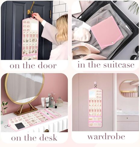 اولير حقيبة منظم مجوهرات للسفر، حامل منظم مجوهرات للسفر قابل للطي مع مرآة، حقيبة مجوهرات للسفر مقاومة للماء لتخزين الخواتم والاقراط والقلائد والاساور in Kuwait