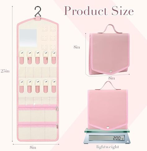 اولير حقيبة منظم مجوهرات للسفر، حامل منظم مجوهرات للسفر قابل للطي مع مرآة، حقيبة مجوهرات للسفر مقاومة للماء لتخزين الخواتم والاقراط والقلائد والاساور in Kuwait