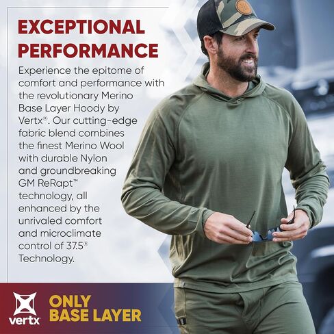 Vertx Men's Merino Wool Base Layer Hoody Pullover, Long Sleeve, Quick Dry, Outdoor Wear, Tactical Clothing in Saudi Arabia