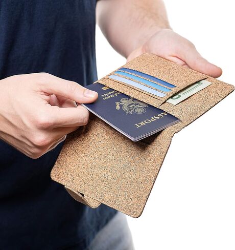 Natural Beautiful Soft Cork Vegan Passport Holder with RFID blocking to keep your cards safe in Saudi Arabia