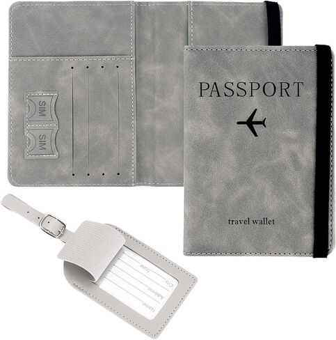 DODAMOUR Passport Holder and Luggage Tags Set, RFID Blocking Passport Vaccine Card Holder Combo Case, Travel Document Organizer for Wallet (Gray) in Kuwait