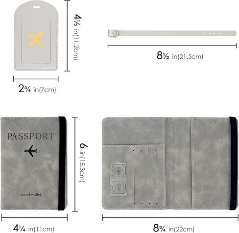 DODAMOUR Passport Holder and Luggage Tags Set, RFID Blocking Passport Vaccine Card Holder Combo Case, Travel Document Organizer for Wallet (Gray) in Kuwait