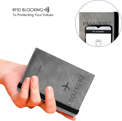 DODAMOUR Passport Holder and Luggage Tags Set, RFID Blocking Passport Vaccine Card Holder Combo Case, Travel Document Organizer for Wallet (Gray) in Kuwait