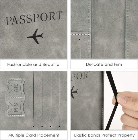 DODAMOUR Passport Holder and Luggage Tags Set, RFID Blocking Passport Vaccine Card Holder Combo Case, Travel Document Organizer for Wallet (Gray) in Kuwait