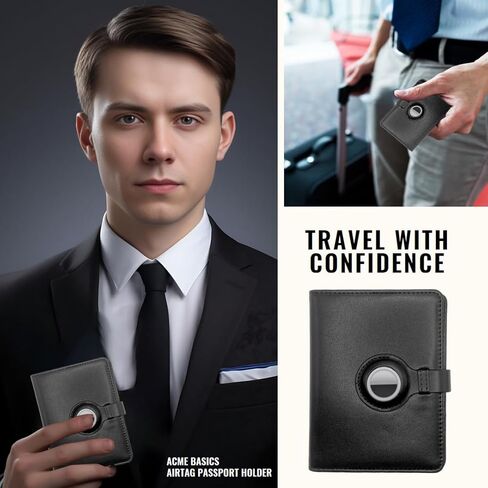 حامل جواز السفر من Acme Basics مع فتحة AirTag بالإضافة إلى بطاقة الأمتعة وحامل AirTag، غطاء جواز السفر لبطاقة الصعود إلى الطائرة، واللقاح، والهوية، والبطاقات، وحجب RFID، وحقيبة جواز السفر للرجال والنساء والسفر العائلي in Kuwait
