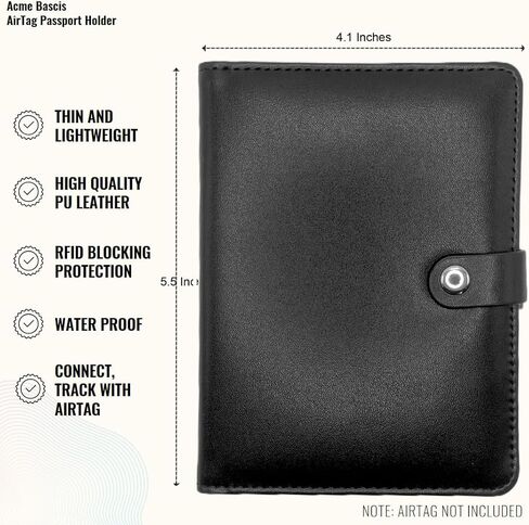 حامل جواز السفر من Acme Basics مع فتحة AirTag بالإضافة إلى بطاقة الأمتعة وحامل AirTag، غطاء جواز السفر لبطاقة الصعود إلى الطائرة، واللقاح، والهوية، والبطاقات، وحجب RFID، وحقيبة جواز السفر للرجال والنساء والسفر العائلي in Kuwait