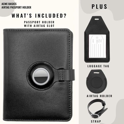 حامل جواز السفر من Acme Basics مع فتحة AirTag بالإضافة إلى بطاقة الأمتعة وحامل AirTag، غطاء جواز السفر لبطاقة الصعود إلى الطائرة، واللقاح، والهوية، والبطاقات، وحجب RFID، وحقيبة جواز السفر للرجال والنساء والسفر العائلي in Kuwait