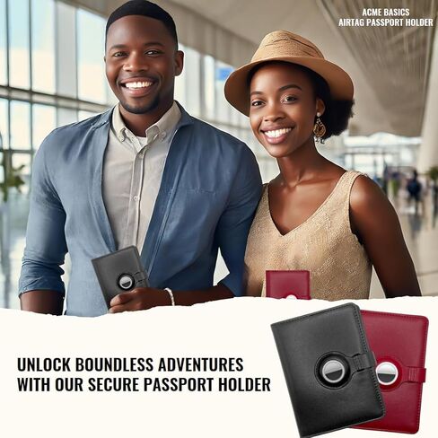 حامل جواز السفر من Acme Basics مع فتحة AirTag بالإضافة إلى بطاقة الأمتعة وحامل AirTag، غطاء جواز السفر لبطاقة الصعود إلى الطائرة، واللقاح، والهوية، والبطاقات، وحجب RFID، وحقيبة جواز السفر للرجال والنساء والسفر العائلي in Kuwait