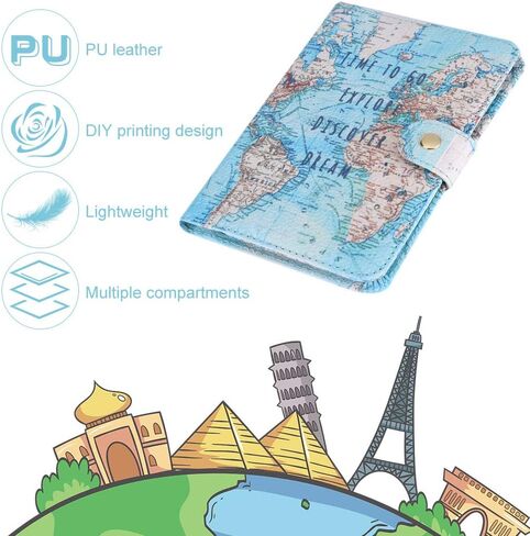Fdit Passport Holder Wallet Protective Premium PU Leather Travel Wallet Passport Cover Case Blocking Case for Travel Passports Identity Theft Protection(#Map) in Saudi Arabia