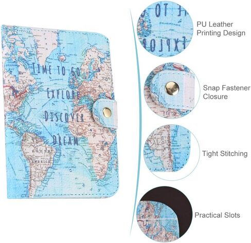 Fdit Passport Holder Wallet Protective Premium PU Leather Travel Wallet Passport Cover Case Blocking Case for Travel Passports Identity Theft Protection(#Map) in Saudi Arabia