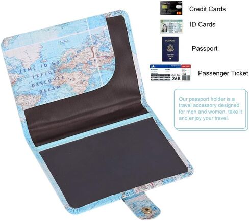 Fdit Passport Holder Wallet Protective Premium PU Leather Travel Wallet Passport Cover Case Blocking Case for Travel Passports Identity Theft Protection(#Map) in Saudi Arabia