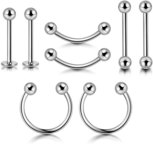 Zysta 8 قطع 16 جرام من التيتانيوم على شكل حدوة حصان حلقة ثقب الأذن مجموعة حلق الحاجب الحلمة البطن 316L الزنمة اللولبية الغضروف الحاجز الشفاه اللسان حلقات الحديد الأقراط in Kuwait