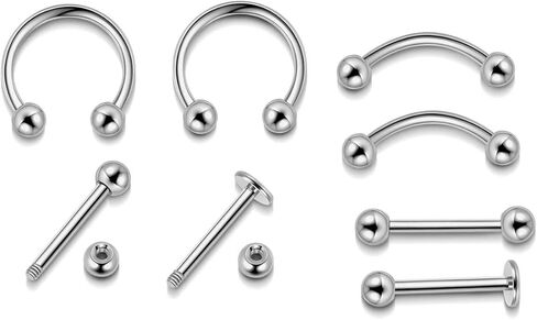 Zysta 8 قطع 16 جرام من التيتانيوم على شكل حدوة حصان حلقة ثقب الأذن مجموعة حلق الحاجب الحلمة البطن 316L الزنمة اللولبية الغضروف الحاجز الشفاه اللسان حلقات الحديد الأقراط in Kuwait