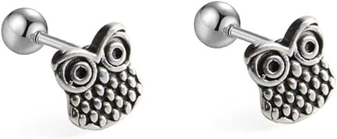 16G Owl Cartilage Tragus Minimalist Small Stud Earrings for Women Men Teen Girls Boys Cute Tiny Minimalist Stainless Steel Barbell Screw Back Helix Hypoallergenic Animal Ear Piercing Jewelry Gifts in Saudi Arabia