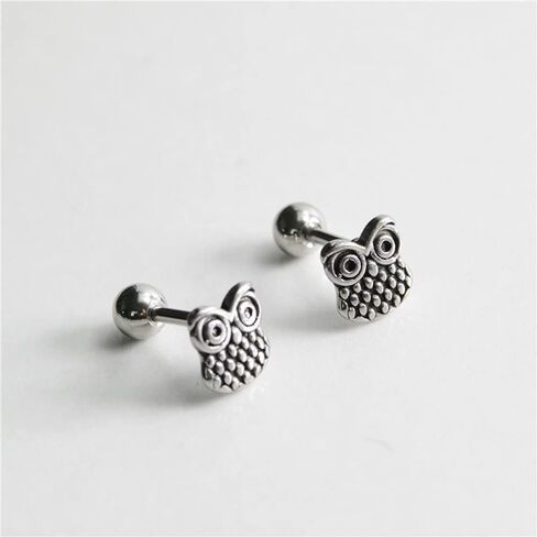 16G Owl Cartilage Tragus Minimalist Small Stud Earrings for Women Men Teen Girls Boys Cute Tiny Minimalist Stainless Steel Barbell Screw Back Helix Hypoallergenic Animal Ear Piercing Jewelry Gifts in Saudi Arabia