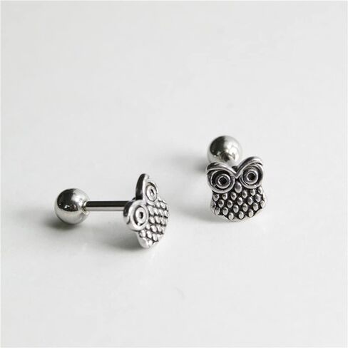 16G Owl Cartilage Tragus Minimalist Small Stud Earrings for Women Men Teen Girls Boys Cute Tiny Minimalist Stainless Steel Barbell Screw Back Helix Hypoallergenic Animal Ear Piercing Jewelry Gifts in Saudi Arabia