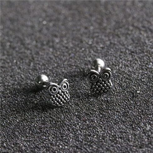 16G Owl Cartilage Tragus Minimalist Small Stud Earrings for Women Men Teen Girls Boys Cute Tiny Minimalist Stainless Steel Barbell Screw Back Helix Hypoallergenic Animal Ear Piercing Jewelry Gifts in Saudi Arabia