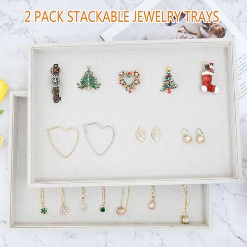 JETEHO Jewelry Tray for Drawers Linen Jewelry Display Tray Stackable Jewelry Trays Stackable Jewelry Organizer Trays for Necklace Bracelet Ring Watch Tray Felt Jewelry Tray(2 Pack) in Kuwait
