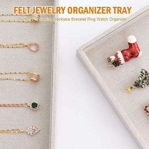 JETEHO Jewelry Tray for Drawers Linen Jewelry Display Tray Stackable Jewelry Trays Stackable Jewelry Organizer Trays for Necklace Bracelet Ring Watch Tray Felt Jewelry Tray(2 Pack) in Kuwait