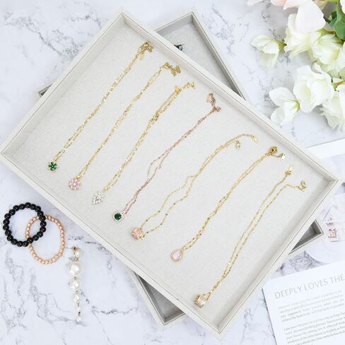 JETEHO Jewelry Tray for Drawers Linen Jewelry Display Tray Stackable Jewelry Trays Stackable Jewelry Organizer Trays for Necklace Bracelet Ring Watch Tray Felt Jewelry Tray(2 Pack) in Kuwait