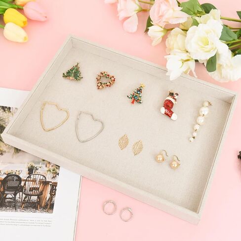 JETEHO Jewelry Tray for Drawers Linen Jewelry Display Tray Stackable Jewelry Trays Stackable Jewelry Organizer Trays for Necklace Bracelet Ring Watch Tray Felt Jewelry Tray(2 Pack) in Kuwait