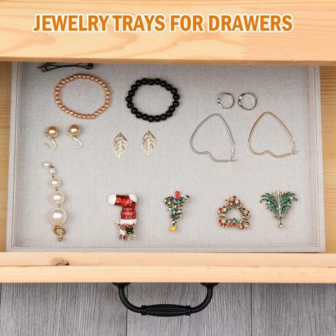 JETEHO Jewelry Tray for Drawers Linen Jewelry Display Tray Stackable Jewelry Trays Stackable Jewelry Organizer Trays for Necklace Bracelet Ring Watch Tray Felt Jewelry Tray(2 Pack) in Kuwait