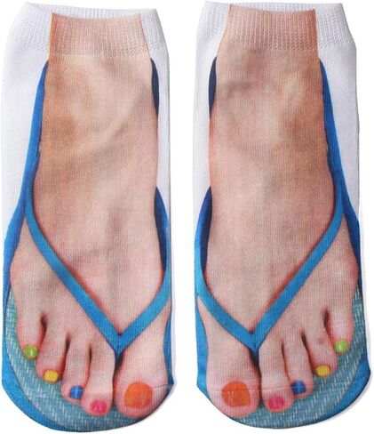Ryshman 3D Manicure Print Socks Funny Flip Flop Socks 3D Pattern Socks Sandal Socks Low Cut Ankle Silly Socks- A Gag Gift in Saudi Arabia