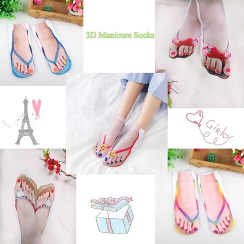 Ryshman 3D Manicure Print Socks Funny Flip Flop Socks 3D Pattern Socks Sandal Socks Low Cut Ankle Silly Socks- A Gag Gift in Saudi Arabia