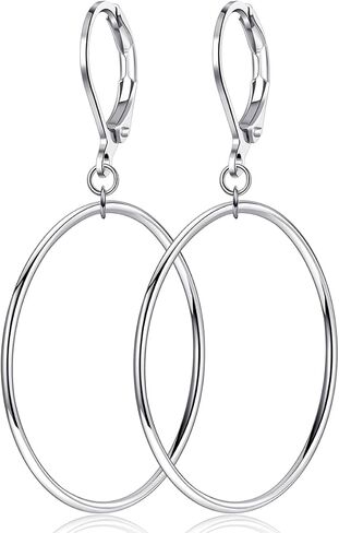 Silver Large Big Hoop Dangle Drop Earrings for Women Girls Hypoallergenic in Saudi Arabia