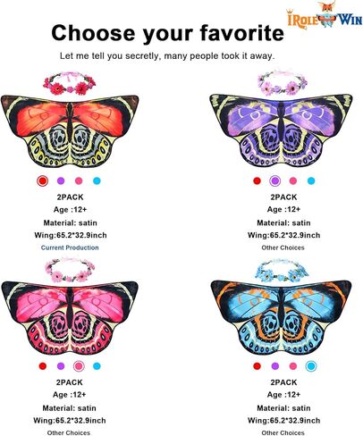 iROLEWIN Agrias أجنحة الفراشة للبالغين زهرة تاج الجري زي المرأة الجنية فستان موكب حفلة حديقة الأسرة in Kuwait