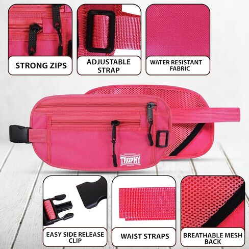 Trophy Sports Money Belt RFID Blocking Money Belt - Slim Passport/Money Holder Pouch for Traveling - Small Hidden Undergarment Waist Wallets for Men and Women - Enhanced Security (Pink) in Kuwait