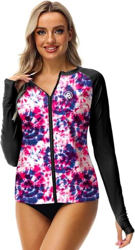 AOBUTE Women Zipper Rash Guard UPF 50+ Sun Protection Swim Shirt Surf Top with Thumb Hole in Kuwait