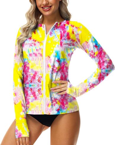AOBUTE Women Zipper Rash Guard UPF 50+ Sun Protection Swim Shirt Surf Top with Thumb Hole in Kuwait