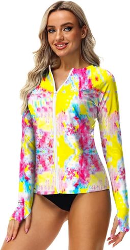 AOBUTE Women Zipper Rash Guard UPF 50+ Sun Protection Swim Shirt Surf Top with Thumb Hole in Kuwait