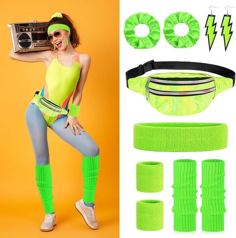 GZHOK ملابس الثمانينات مجموعة إكسسوارات حفلات الرقص النيون في الثمانينات لملابس الحفلات ذات الطابع الخاص بالثمانينات in Kuwait