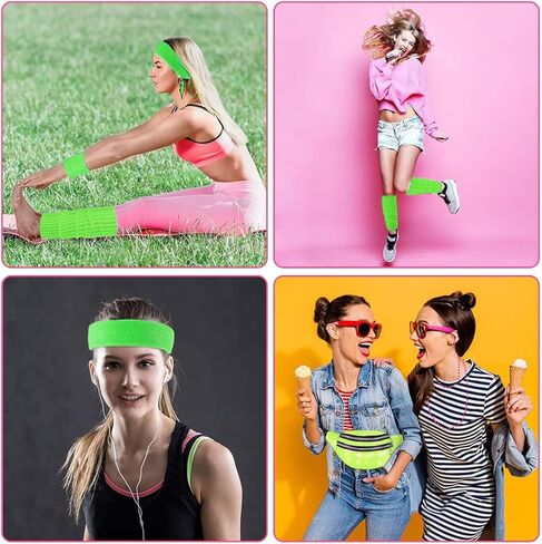 GZHOK ملابس الثمانينات مجموعة إكسسوارات حفلات الرقص النيون في الثمانينات لملابس الحفلات ذات الطابع الخاص بالثمانينات in Kuwait