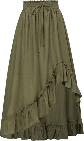 Scarlet Darkness Renaissance Midi Skirt Asymmetrical Ruffle Summer Flowy Skirt with Pockets in Saudi Arabia